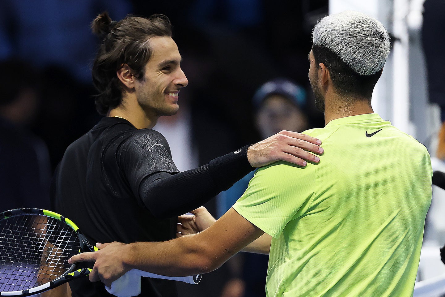 25年に大きく飛躍したムゼッティ（左）だが、過去アルカラス（右）には１勝７敗、シナーには３戦全敗と苦戦。その差を埋めるべく様々な強化策に取り組んでいる。(C)Getty Images