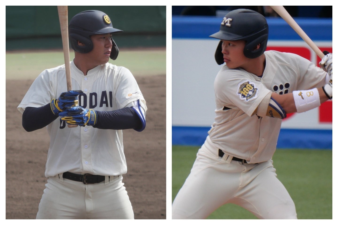 大商大の春山（左）に明治大の榊原（右）、大学球界を代表する強打者２人はこの１年でどのような成長を見せてくれるのだろうか。