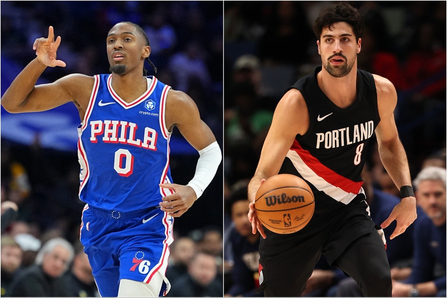 今季第11週のMVPに選ばれたシクサーズのマキシー(左)とブレイザーズのアブディヤ(右)。(C)Getty Images