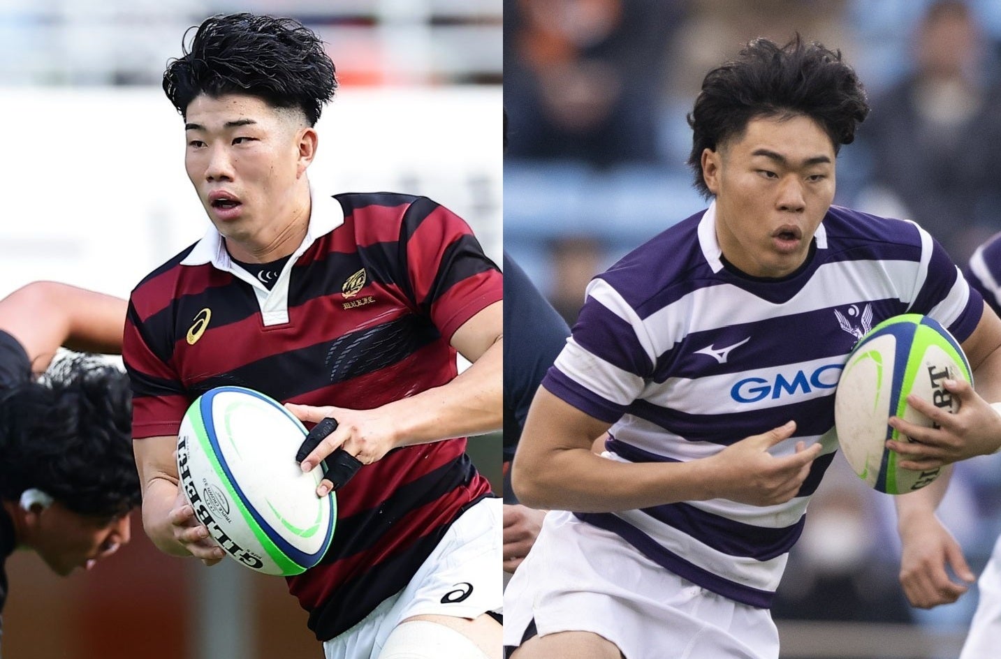 早稲田大の矢崎と明治大の古賀。ともに決定力のあるバックスだ。(C) JRFU
