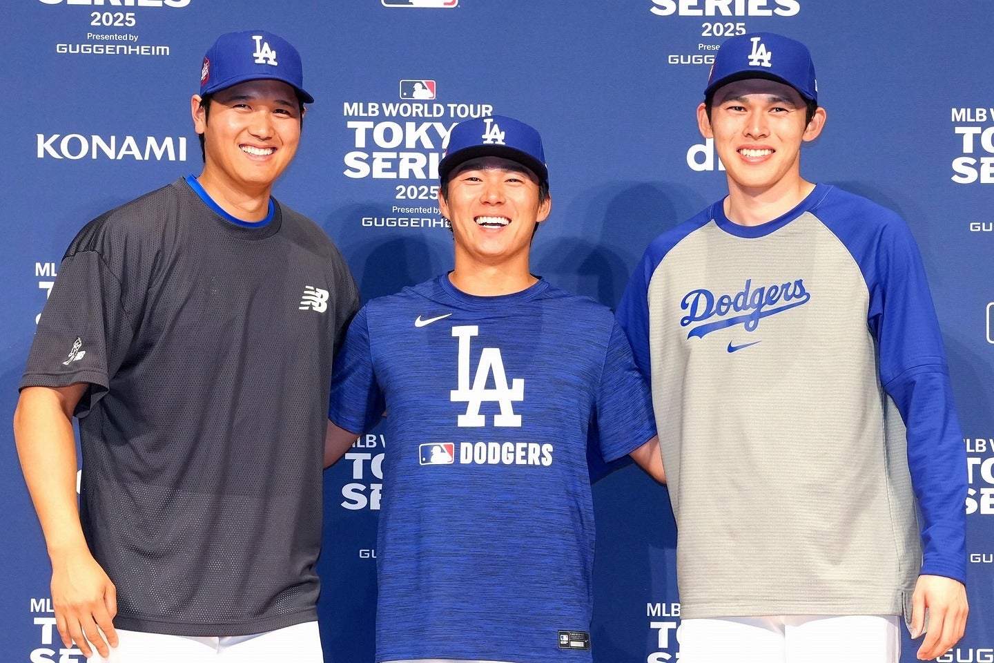 日本での圧倒的な人気と知名度を誇るドジャースの侍トリオ。左から大谷、山本、佐々木。(C)Getty Images