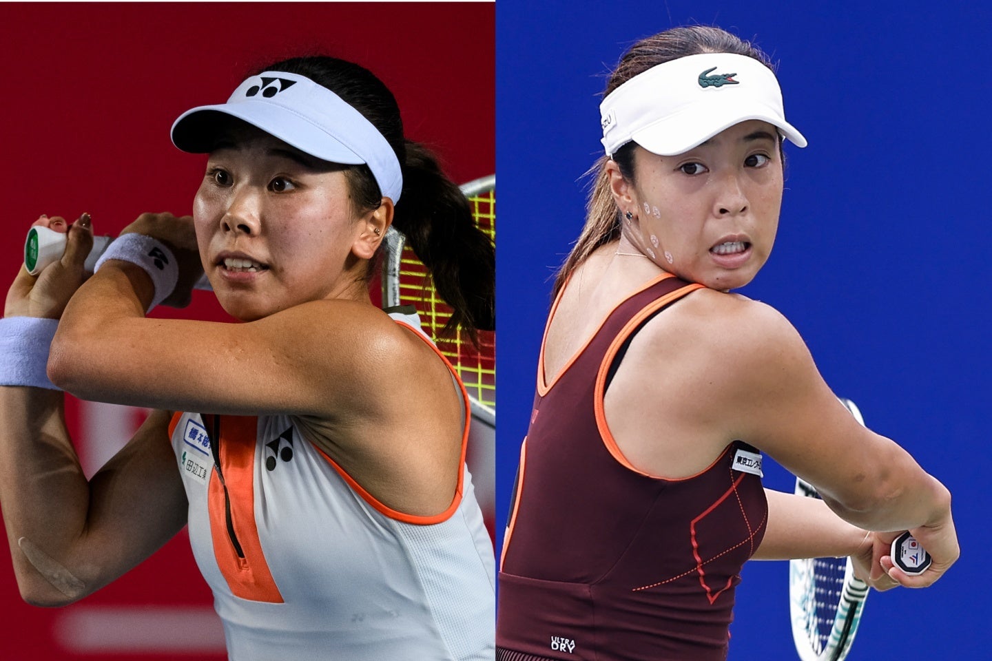 坂詰（左）は要所でブレークを奪う勝負強さを発揮。本玉（右）は劣勢から粘りを見せ、ネットプレーも交えた攻撃テニスで逆転勝利をつかんだ。（C）Getty Images