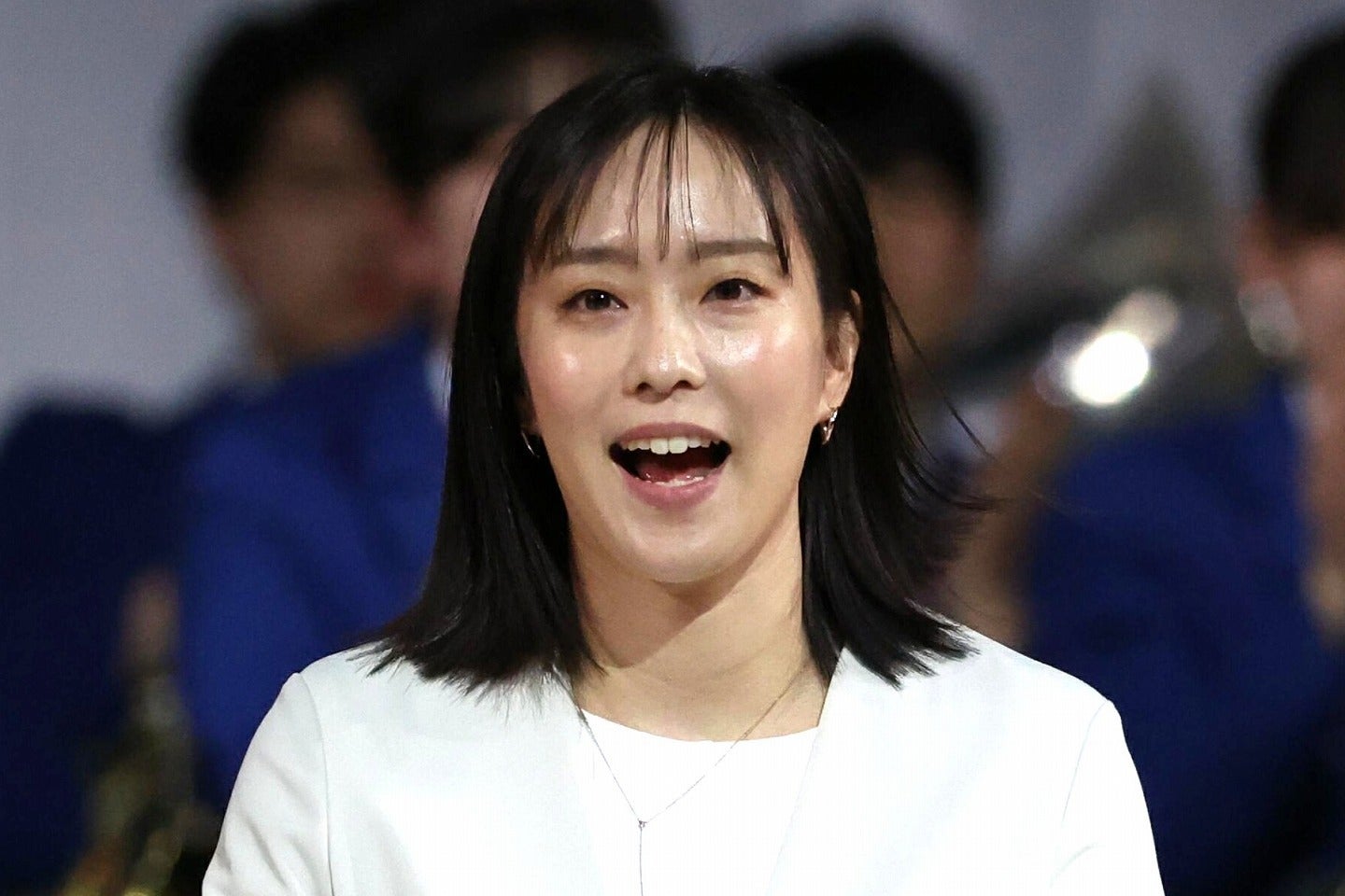 壮行会で選手らへエールを送った石川さん。写真：滝川敏之