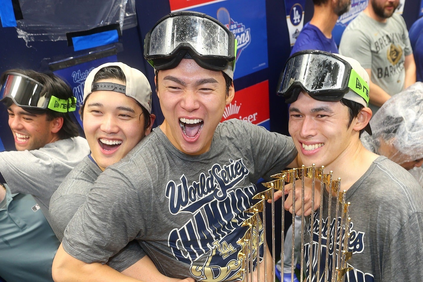 ドジャース連覇に不可欠だった大谷（左）、山本（中央）、佐々木（右）。(C)Getty Images