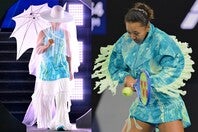 クラゲをモチーフにデザインされたという奇抜な勝負服に身を包み全豪オープン１回戦を突破した大坂なおみ。(C)Getty Images
