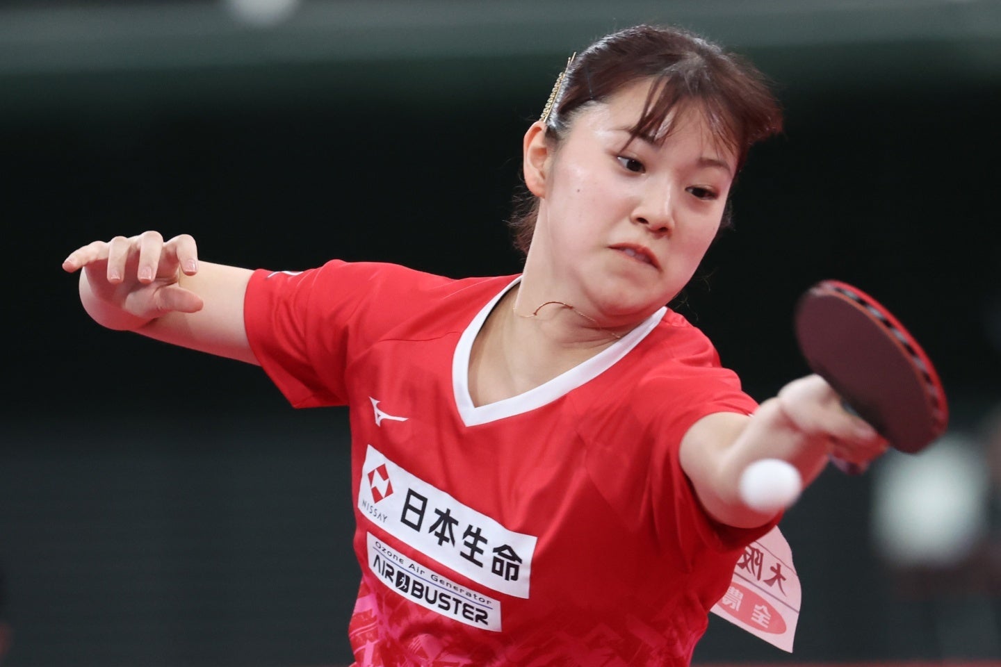 卓球の全日本で準々決勝で敗北した長﨑美柚。 (C)Getty Images