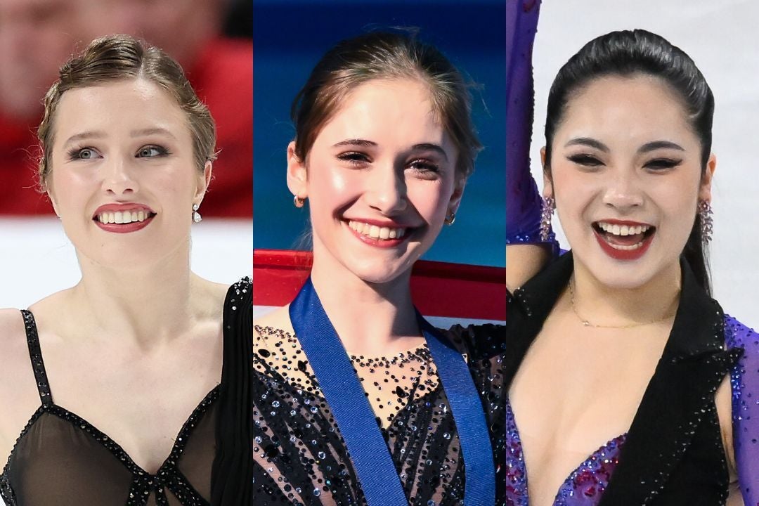 米国代表カレイラ（左）がレヴィト（中央）と韓国代表のハナ（右）と一緒に選手村スイーツを堪能した。(C)Getty Images