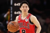 ブルズの“GAME DAY”画像に起用された河村。２WAY契約選手がソロで登場するのは異例のことだ。(C)Getty Images