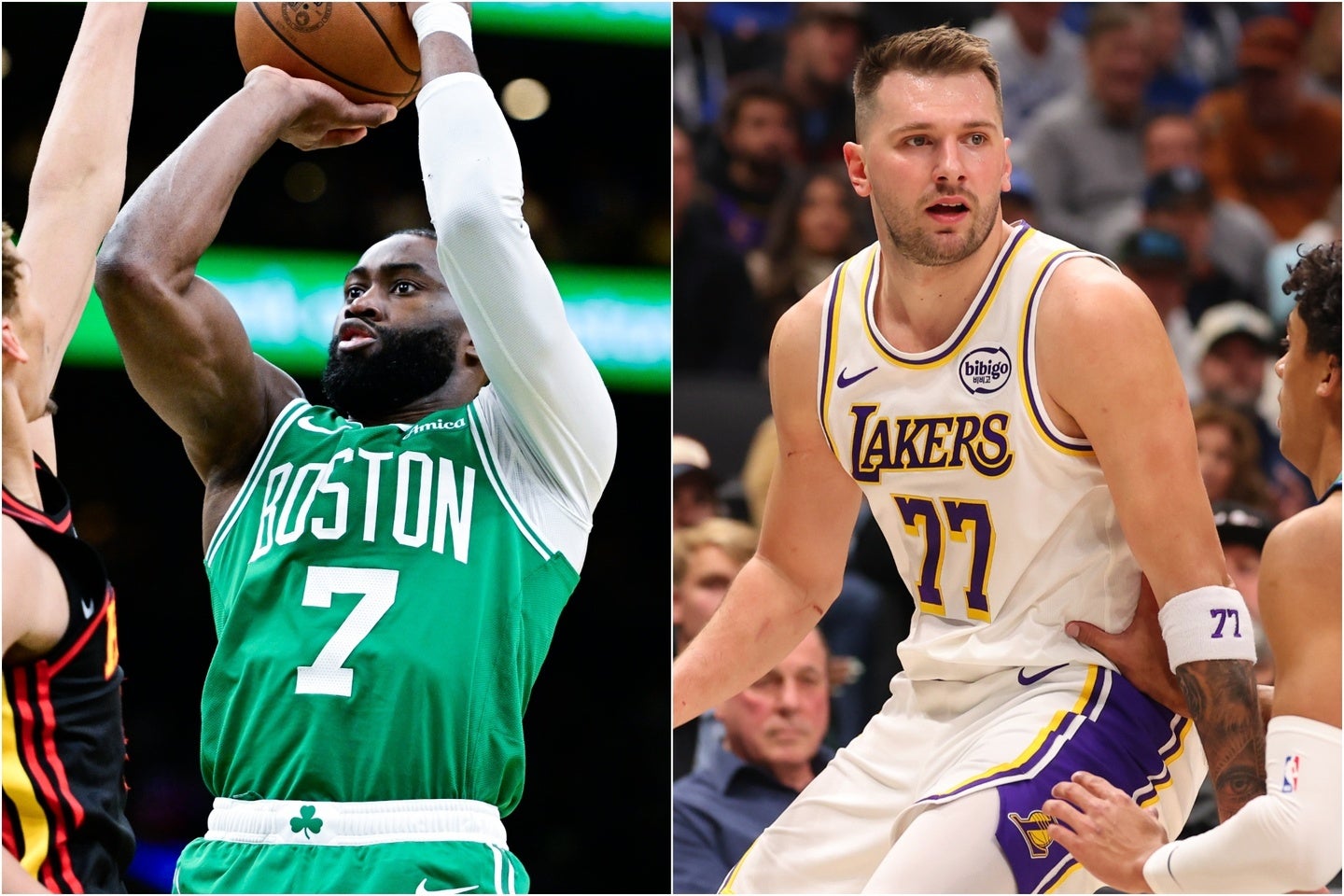 １月の月間MVPに選ばれたセルティックスのブラウン(左)とレイカーズのドンチッチ(右)。(C)Getty Images