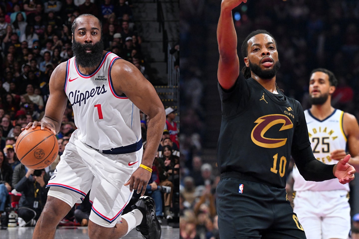 ハーデン(左)がガーランド(右)とのトレードでキャブズへ移籍した。(C)Getty Images