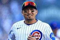 ポジション別ランキングで右翼手７位に選出されたカブスの鈴木誠也。(C)Getty Images