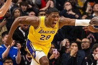 2023年１月にトレードでレイカーズに加入した八村。在籍４年目の今季も名門の一員として優勝を目指す。(C)Getty Images