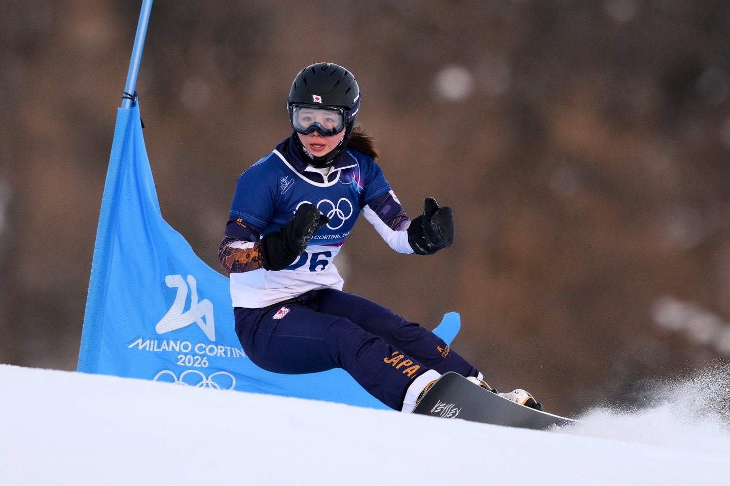 スノーボード女子パラレル大回転で予選突破した三木つばき。(C)Getty Images