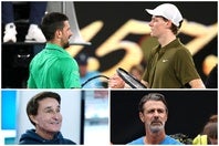 ムラトグル氏（右下）のジョコビッチ評価が波紋を広げている。シナーとの全豪準決勝（上）の見解に対し、レジェンドや名伯楽のメイシー氏（左下）から異論が相次いだ。（C）Getty Images
