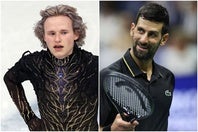 ジョコビッチ（右）が観戦に訪れた五輪の舞台で、マリニン（左）は圧巻の演技を披露した。（C）Getty Images