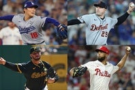 山本（左上）のいる侍ジャパン、サンチェス（右下）を筆頭とするドミニカ共和国も強力だが、やはりスクーバル（右上）、スキーンズ（左下）のＷエースを擁するアメリカは頭一つ抜けている。(C)Getty Images