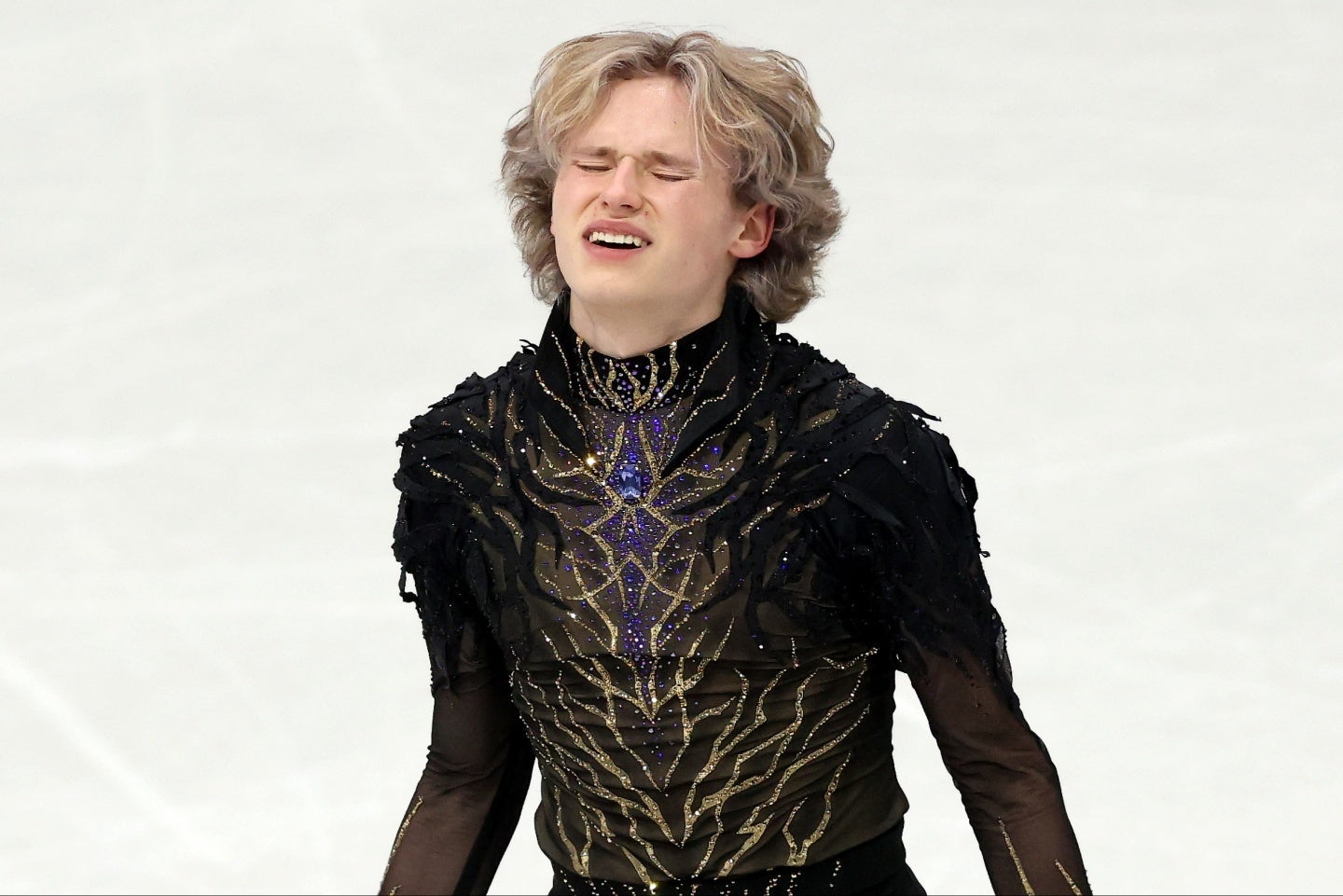 個人戦フリーの演技を終えて涙を流すマリニン。(C)Getty Images