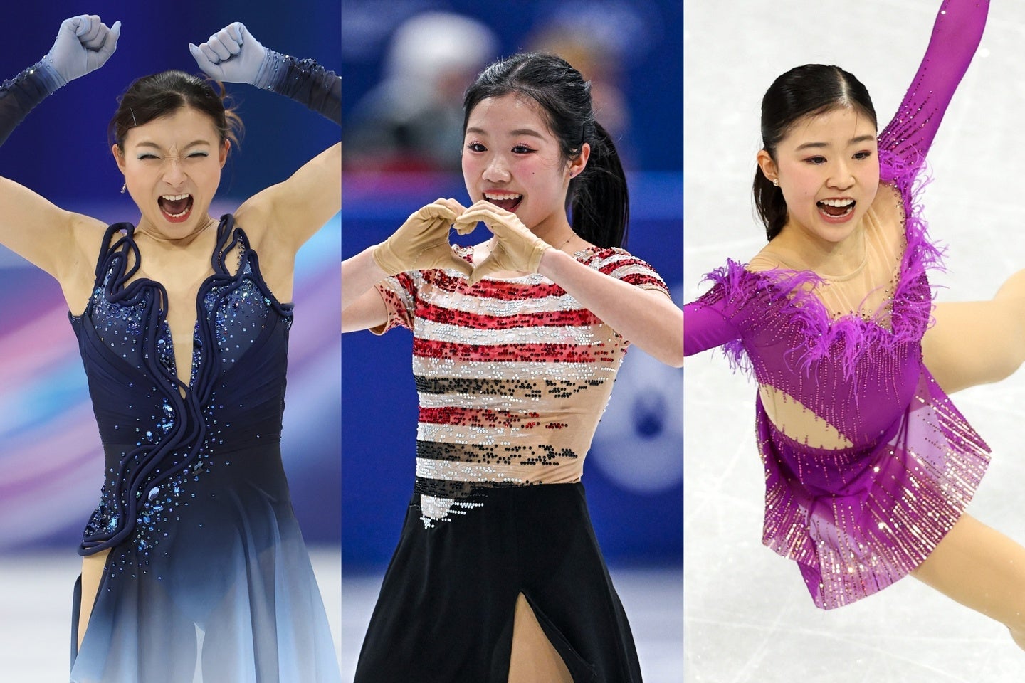 左から坂本、中井、千葉。SPは日本勢がメダル圏内で折り返した。(C)Getty Images