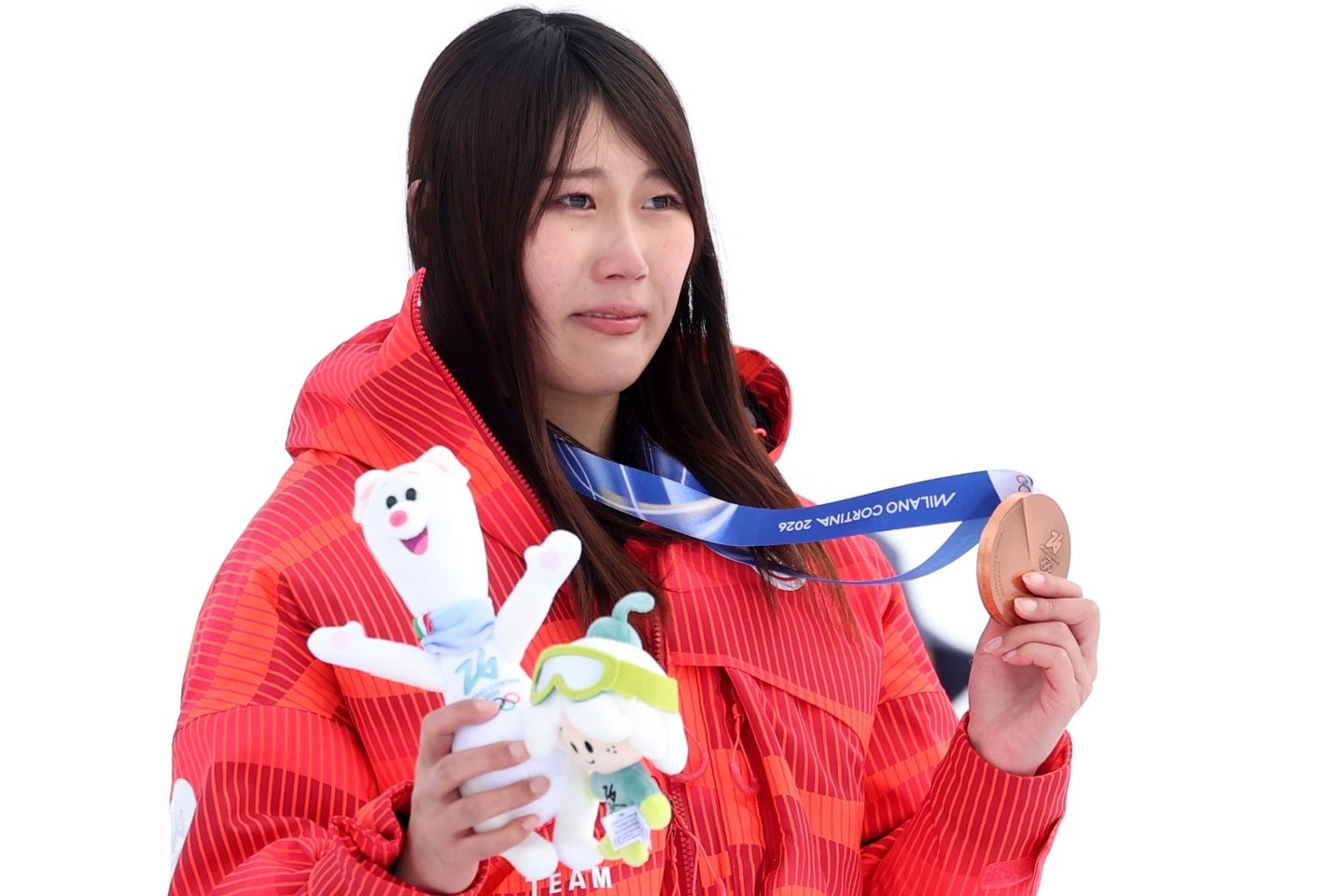 ビッグエアとの２冠を狙った村瀬。銅メダルとなり、表彰台では悔し涙を浮かべた。(C) Getty Images