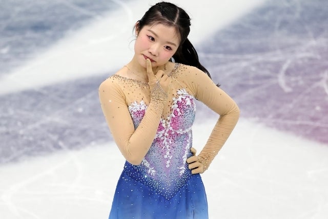 五輪初出場で銅メダルを獲得した中井。演技直後は首をかしげる仕草をみせた。(C)Getty Images