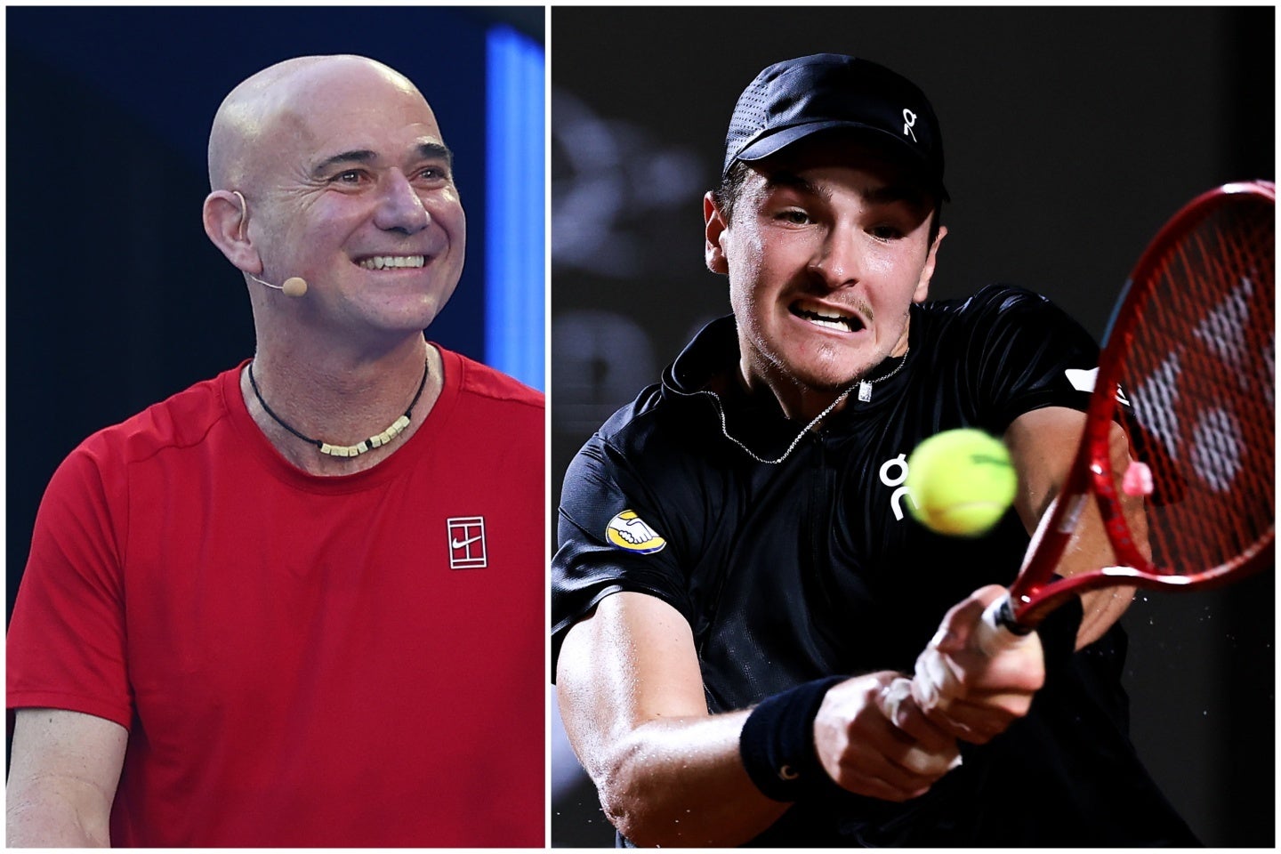 母国開催のリオOPで２回戦敗退を喫したフォンセカ（右）。今季は早期敗退が続く19歳に、アガシ（左）が経験に裏打ちされた助言を送った。（C）Getty Images