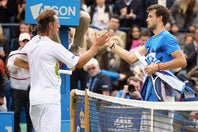 2012年にナルバンディアン（左）と一度対戦し、敗れたことがあるディミトロフ（右）。長い時を経て師弟関係を結ぶことに。(C)Getty Images