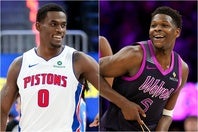 今季第19週のMVPに選ばれたピストンズのデューレン(左)とウルブズのエドワーズ(右)。(C)Getty Images