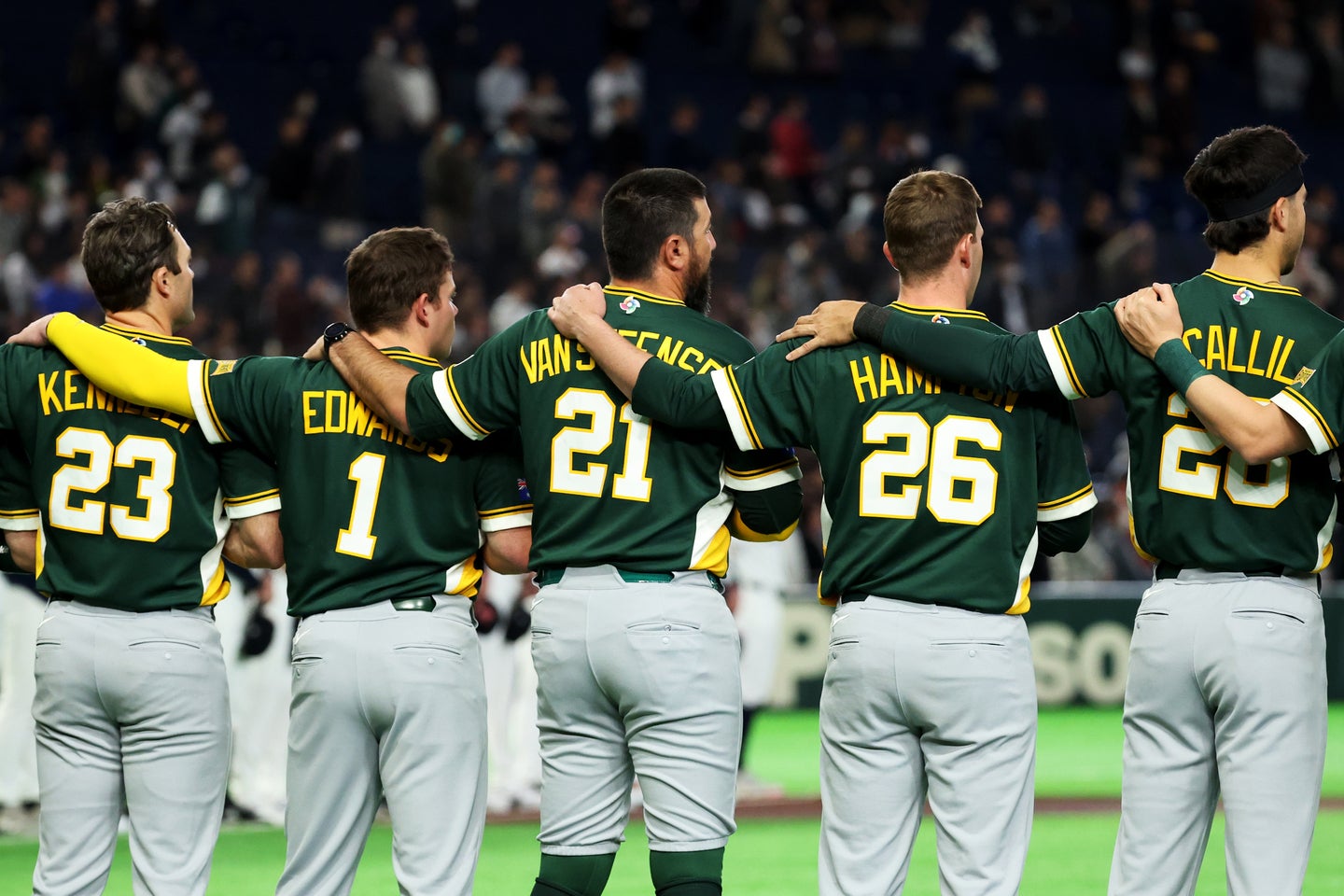 府中市の子どもたちを招待したWBCオーストラリア代表。(C)Getty Images