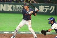 WBC初戦で３打数３安打、４打点と活躍した源田。写真：梅月智史（THE DIGEST写真部）