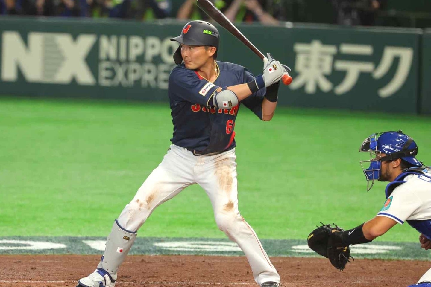 WBC初戦で３打数３安打、４打点と活躍した源田。写真：梅月智史（THE DIGEST写真部）