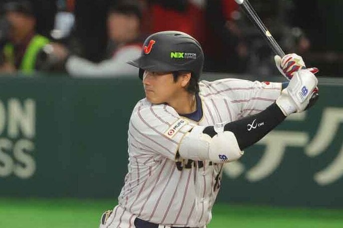 １番・指名打者の大谷翔平。試合前に行なっているフリー打撃について言及した。写真：梅月智史（THEDIGEST編集部）