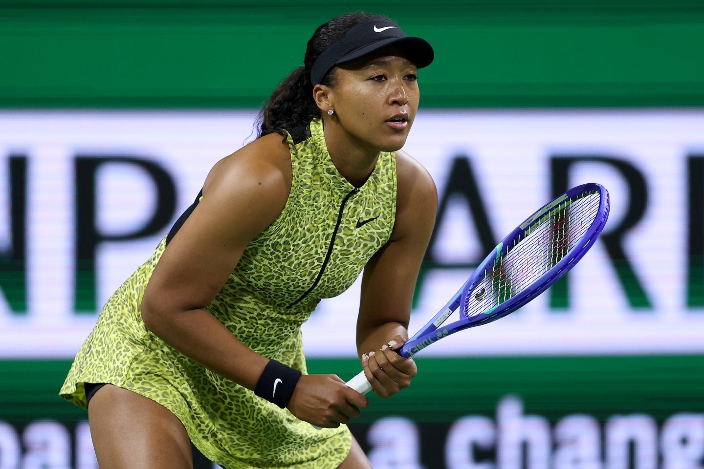 BNPパリバ・オープン２回戦でストレート勝利を挙げた大坂。ヒョウ柄のウェアで登場し、コートで存在感を放った。(C)Getty Images