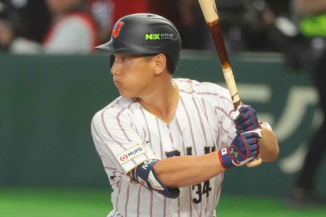 ４番・左翼でスタメン出場の侍ジャパンの吉田。第４打席に逆転弾を放った。写真：梅月智史（THE DIGEST写真部）