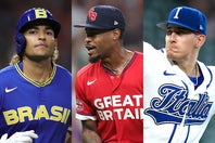 （左から）ブラジル代表のラミレス外野手、イギリス代表のビクター投手、イタリア代表のアルデゲーリ投手。(C)Getty Images