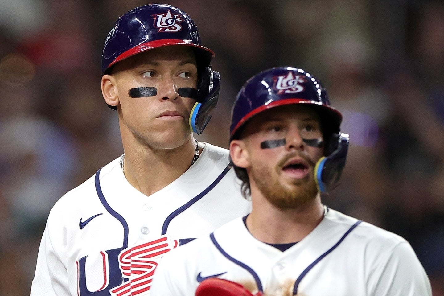 イタリアに敗れたアメリカの主将ジャッジ（左）は４打数無安打、１三振と当たりが出なかった。(C)Getty Images