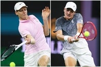 フォンセカ（右）との注目の初対決を大激戦の末に制したシナー（左）は、フォア、バック、サービスなど直に感じた新星の長所を列挙した。(C)Getty Images