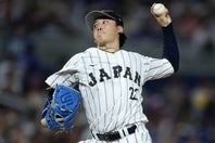 ベネズエラ戦で、追い上げを許す２ラン本塁打を浴びた隅田。(C)Getty Images