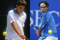 フェデラー（左）は15歳から、ナダル（右）は14歳からプロツアーに参戦した。結果が出るまでの期間は差があるが、上のレベルに早く身を置くという点では共通している。(C)Getty Images