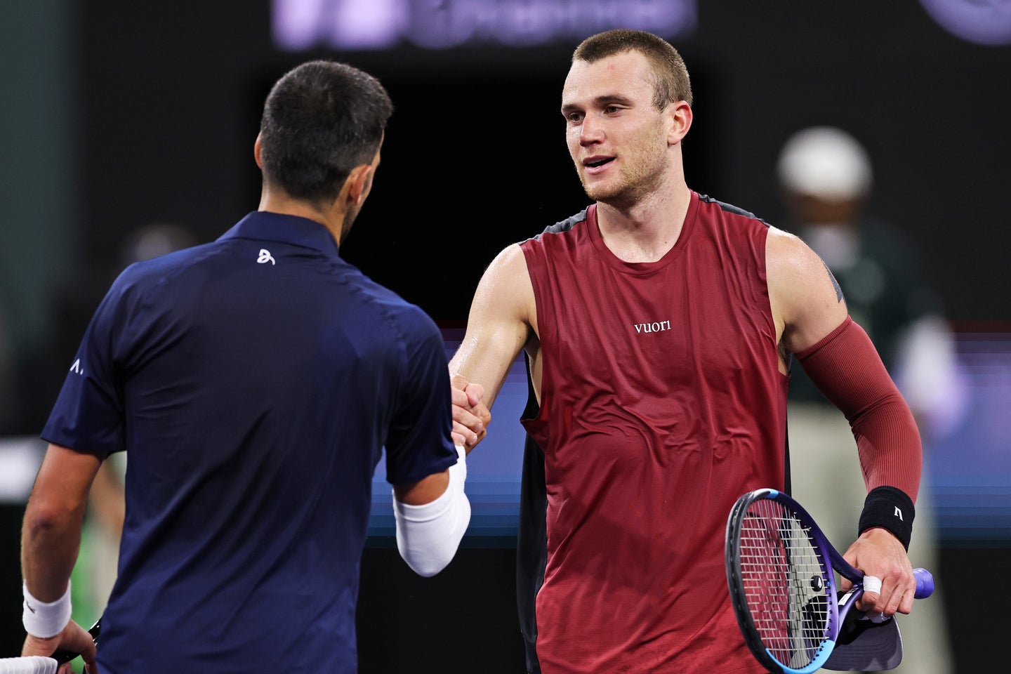 ケガから復帰して早々、インディアンウェルズでジョコビッチから初勝利を挙げたドレイパー（右）。「再び高いレベルでプレーできるとわかった」と語る。(C)Getty Images