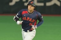 台湾戦で満塁弾を放った大谷。この試合で着用したユニが高額で落札された。写真：梅月智史（THE DIGEST写真部）