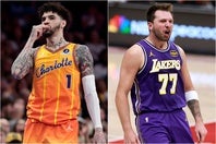今季第22週のMVPに選ばれたホーネッツのボール(左)とレイカーズのドンチッチ(右)。(C)Getty Images