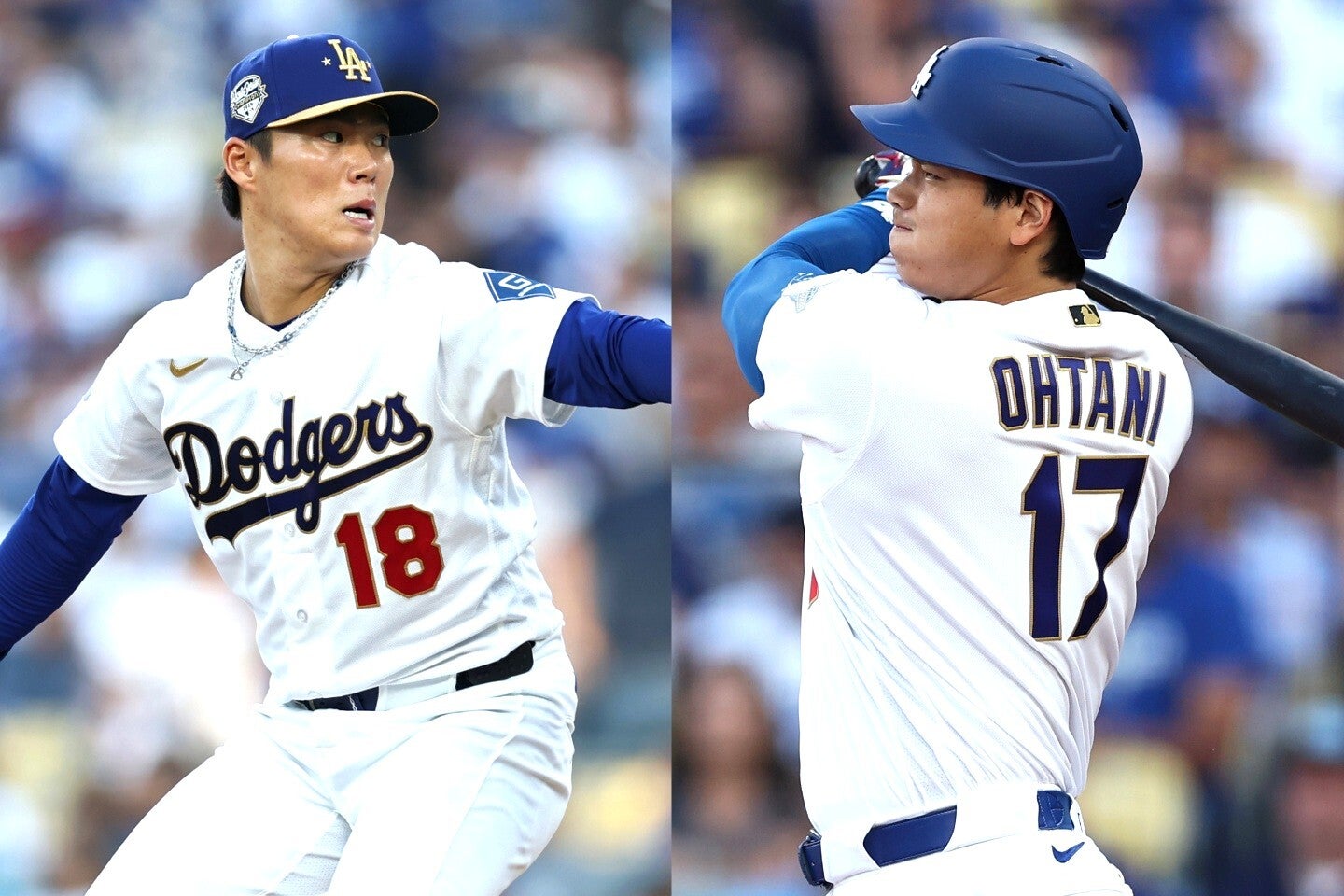 開幕投手を託された山本（左）が今季初勝利。大谷は第１打席で初ヒットが生まれた。(C)Getty Images