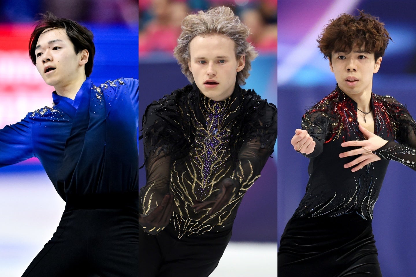 左から鍵山、マリニン、佐藤。マリニンはV3を達成した。(C)Getty Images