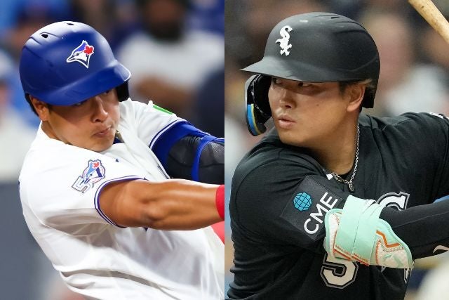 ともにMLB２戦目で４番に抜擢された岡本（左）と村上（右）。(C)Getty Images