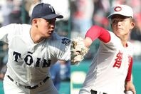 大阪桐蔭の川本（左）と智弁学園の杉本（右）。決勝はともに防御率０点台の好左腕を擁するチーム同士が相まみえる。写真：梅月智史（THE DIGEST写真部）、写真：滝川敏之