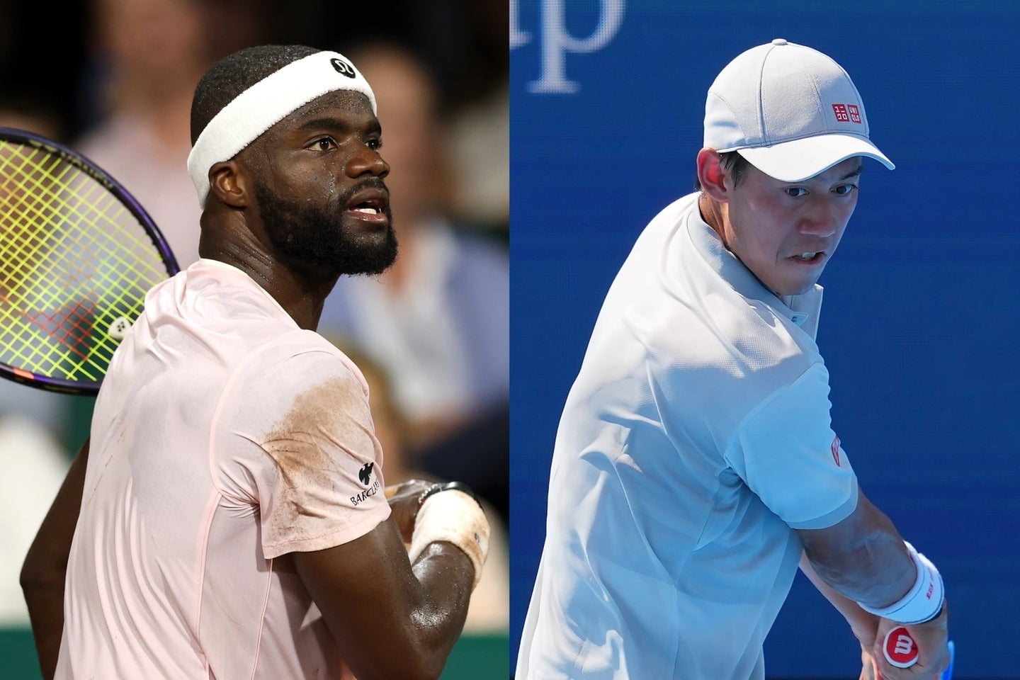 錦織（右）への深い敬意を示したティアフォー（左）。特にバックハンドはコースが自在で伸びも鋭いと絶賛した。(C)Getty Images