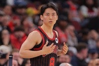 第１クォーターから出番を与えられた河村は、前半を終え３得点、２アシストをマークしている。(C)Getty Images