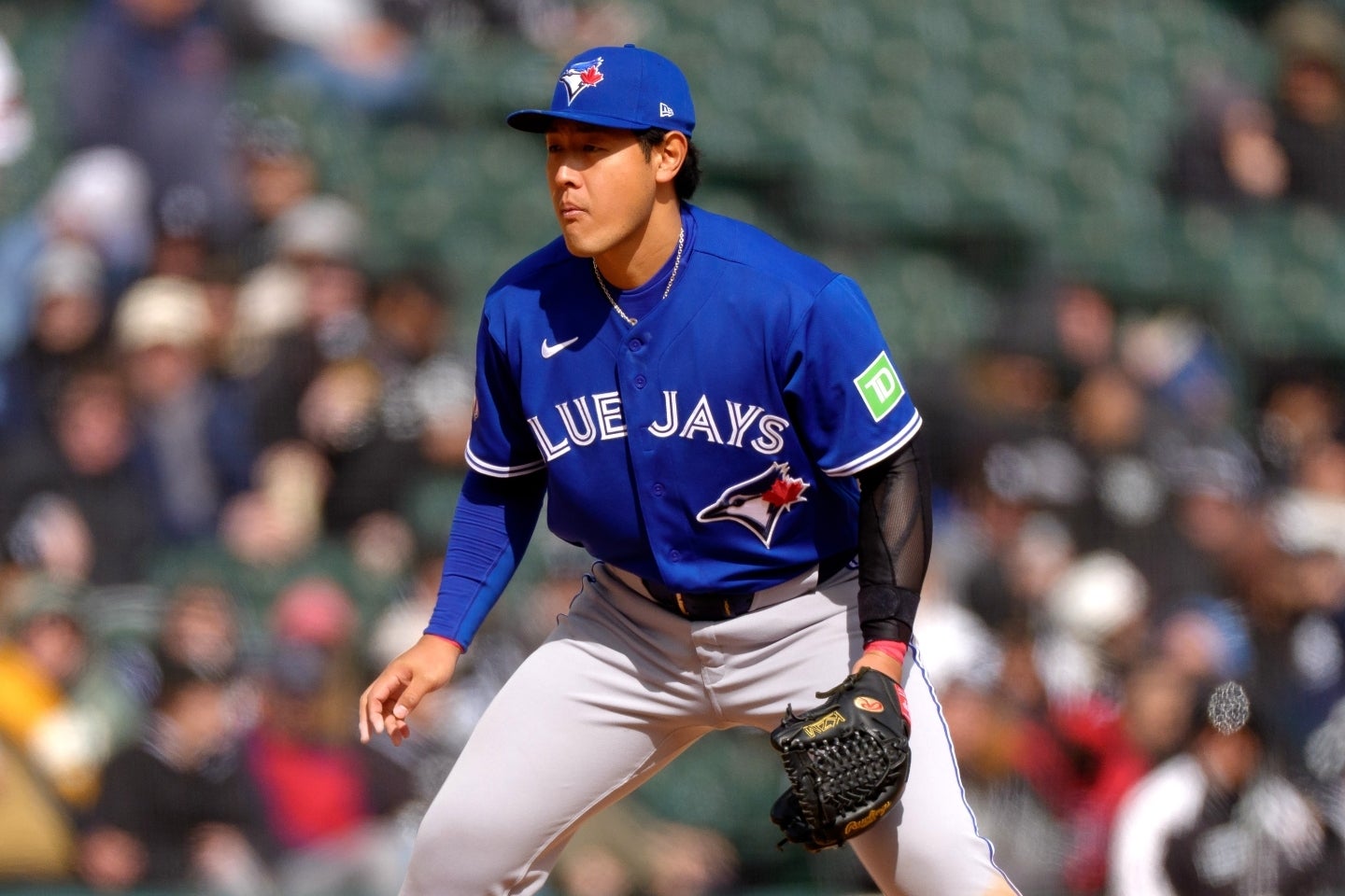 守備で好プレーを披露したブルージェイズの岡本。(C)Getty Images