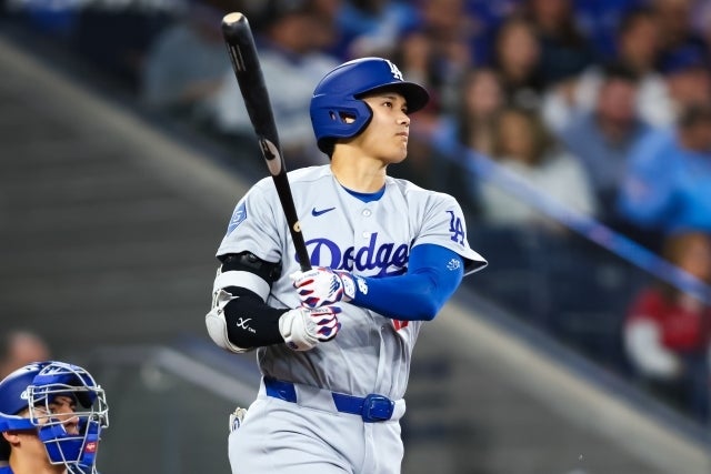 ブルージェイズ戦で先制タイムリーを放った大谷。(C)Getty Images