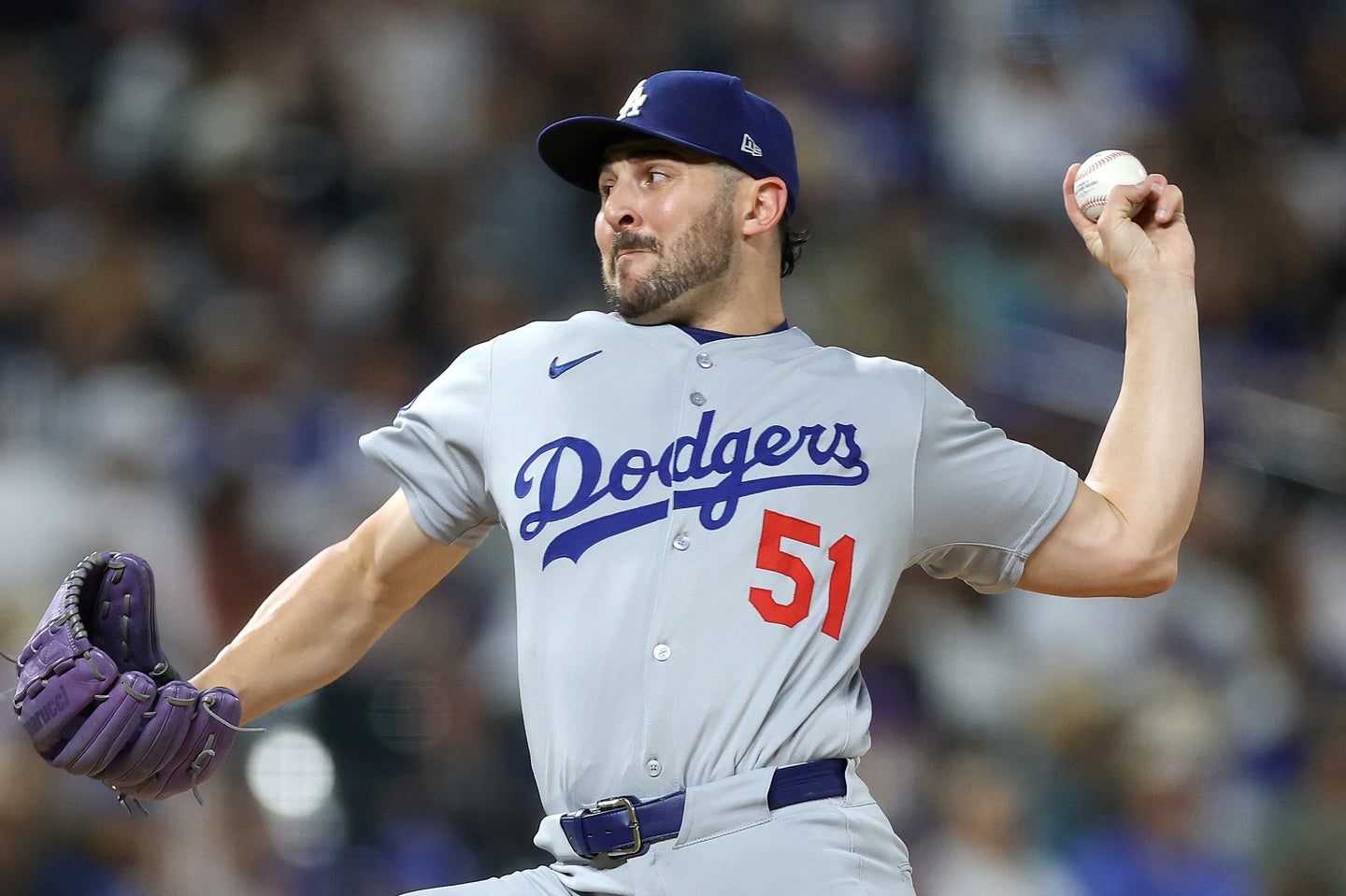 ドジャースのベシア。７回のピンチを脱する好投を披露した。(C)Getty Images